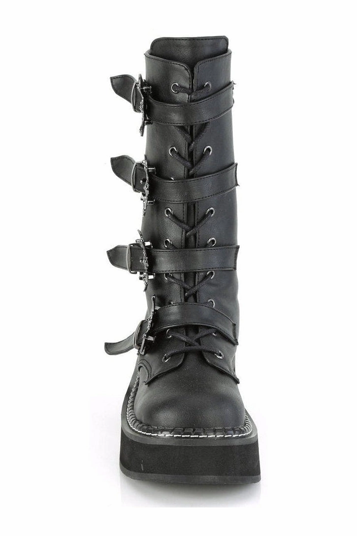 EMILY-322 Knee Boot | Black Faux Leather