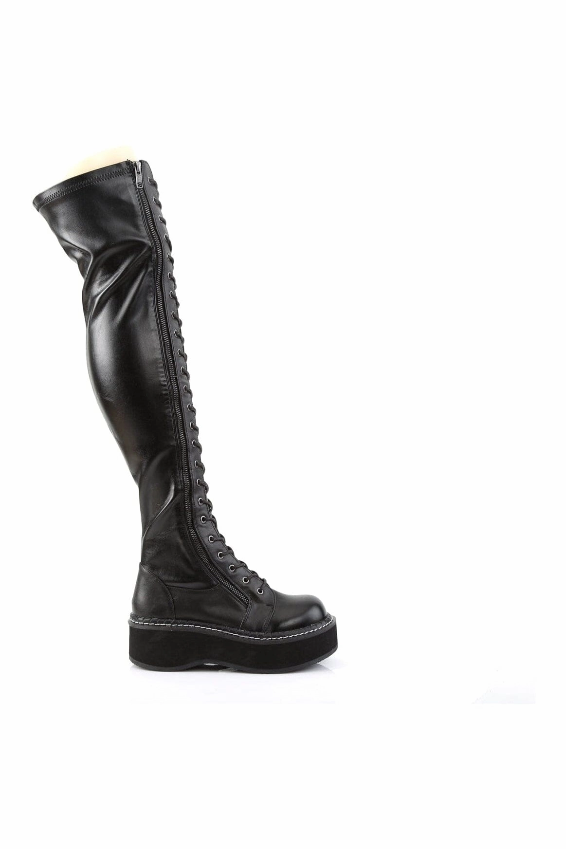EMILY-375 Black Vegan Leather Thigh Boot