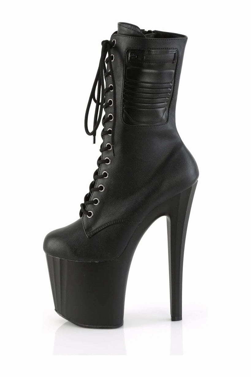ENCHANT-1040PK Black Faux Leather Ankle Boot