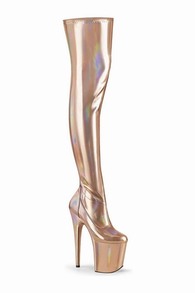 FLAMINGO-3000HWR Rose Gold Hologram Thigh Boot