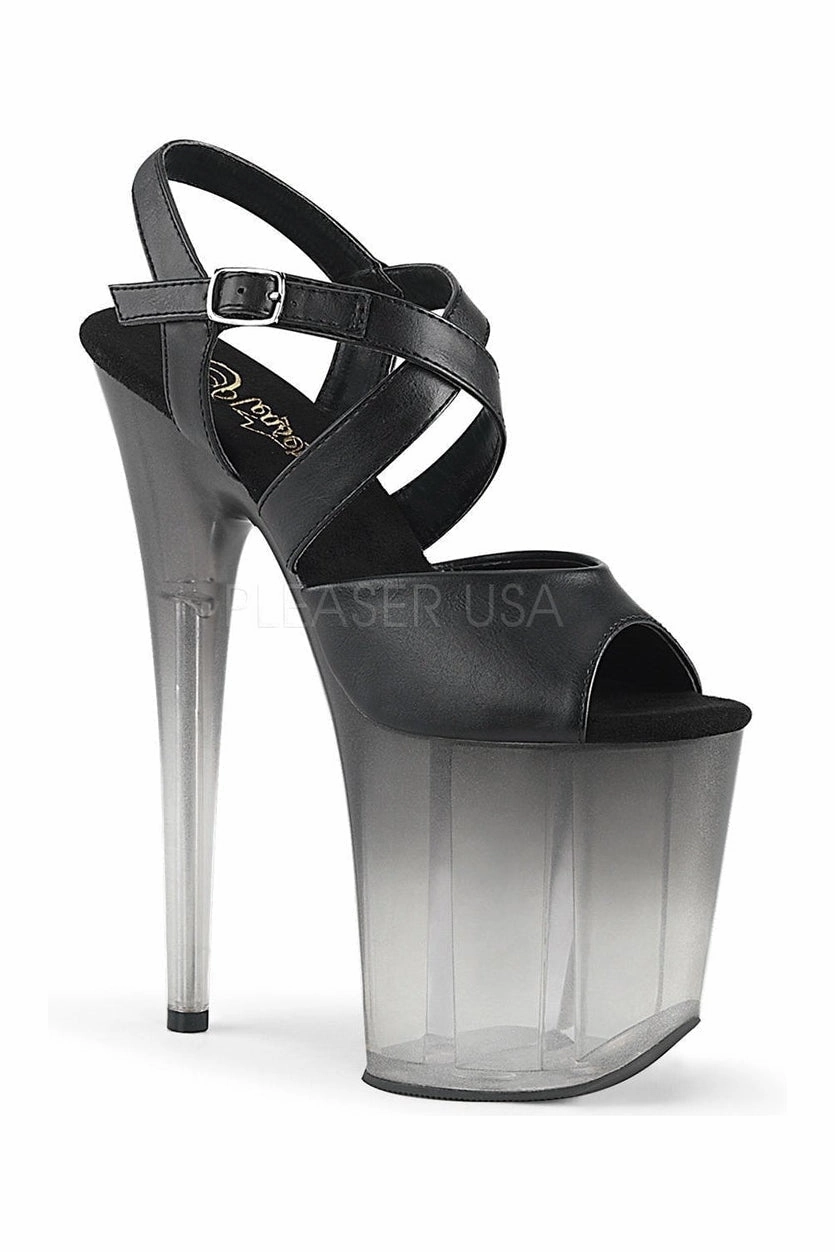 FLAMINGO-822T Exotic Platform Sandal | Black Faux Leather