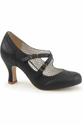 FLAPPER-35 Pump  | Black Faux Leather
