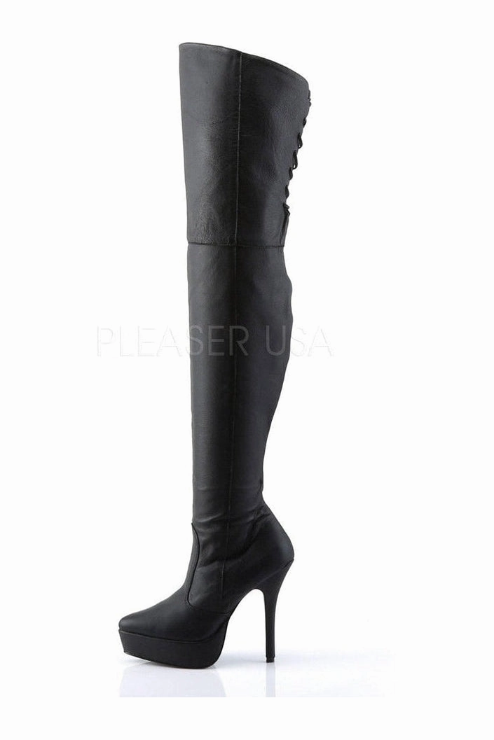 INDULGE-3011 Thigh Boot | Black Genuine Leather