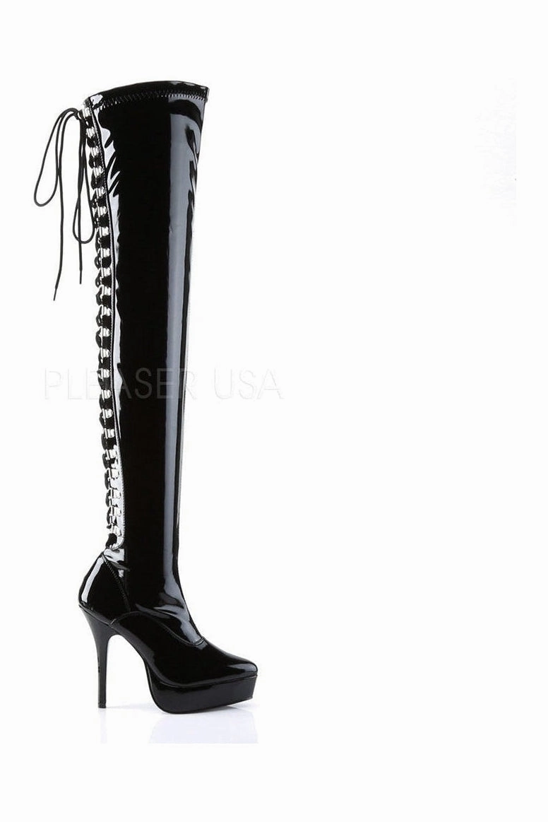 INDULGE-3063 Thigh Boot | Black Patent