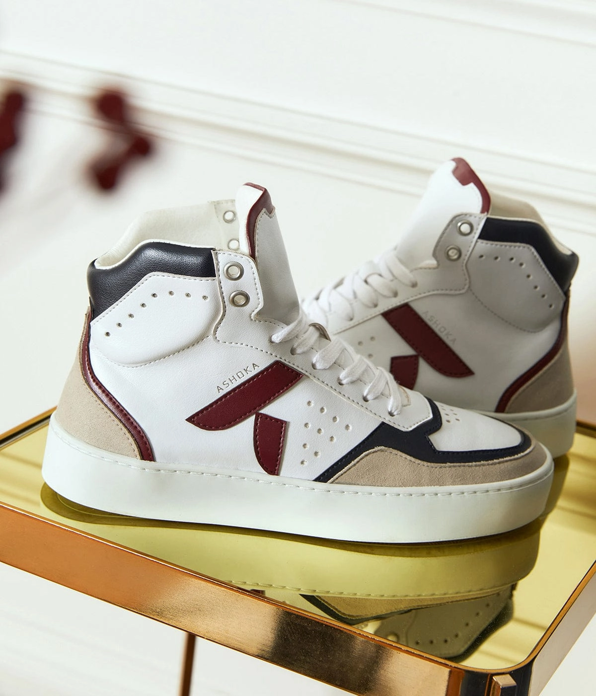 Mateo Unisex Biosourced & Recycled High-Top Sneakers | Burgundy & Navy