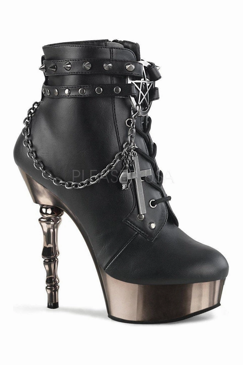MUERTO-1001 Demonia Ankle Boot | Black Faux Leather