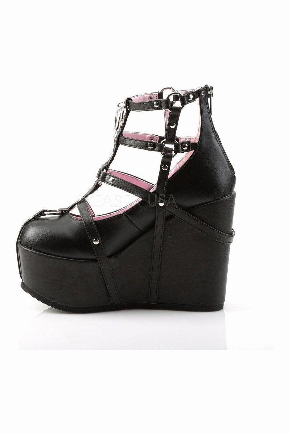 POISON-25-1 Demonia Wedge | Black Faux Leather