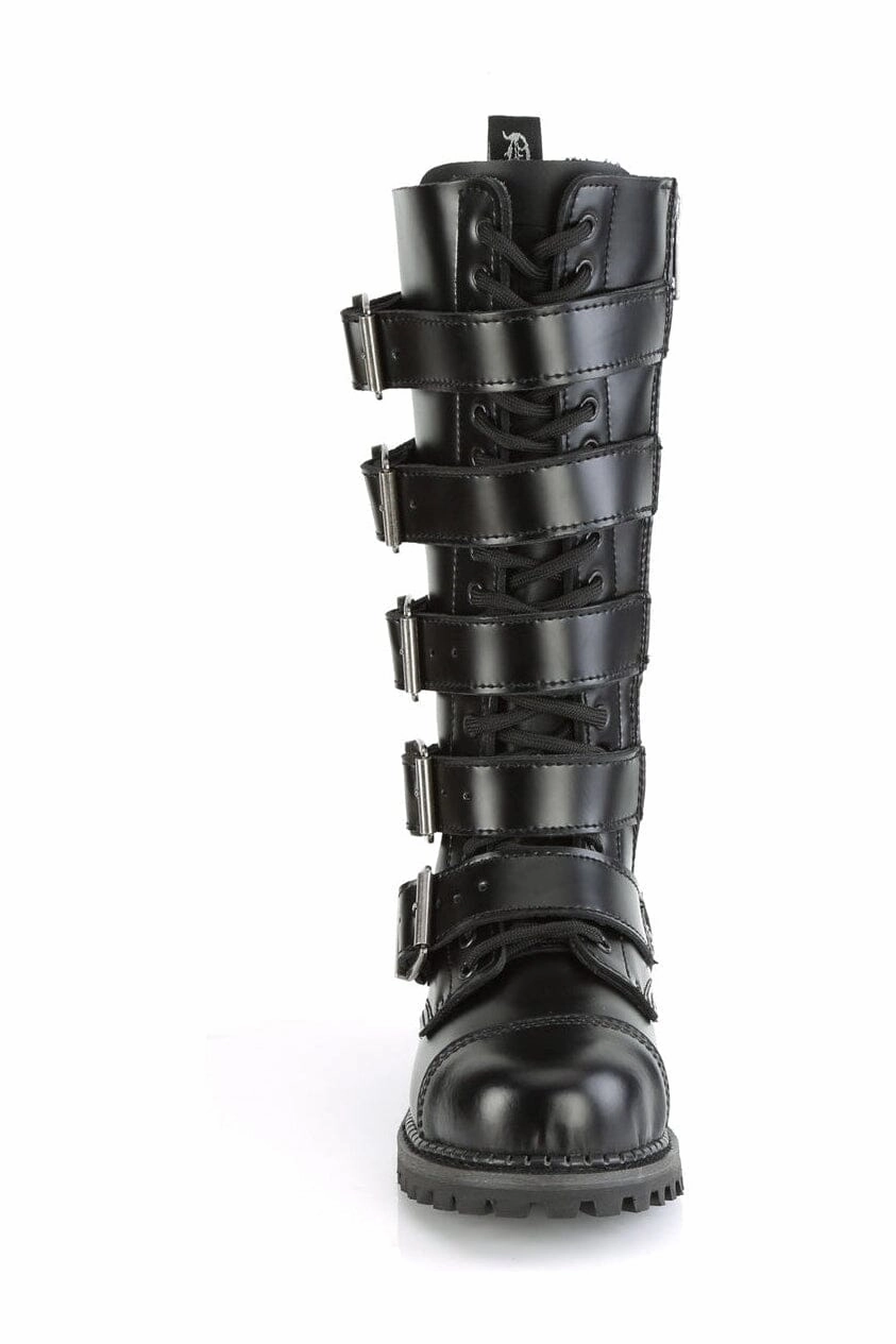 RIOT-18BK Black Leather Knee Boot