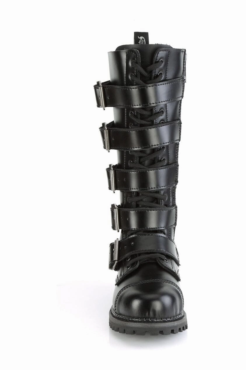 RIOT-18BK Black Leather Knee Boot