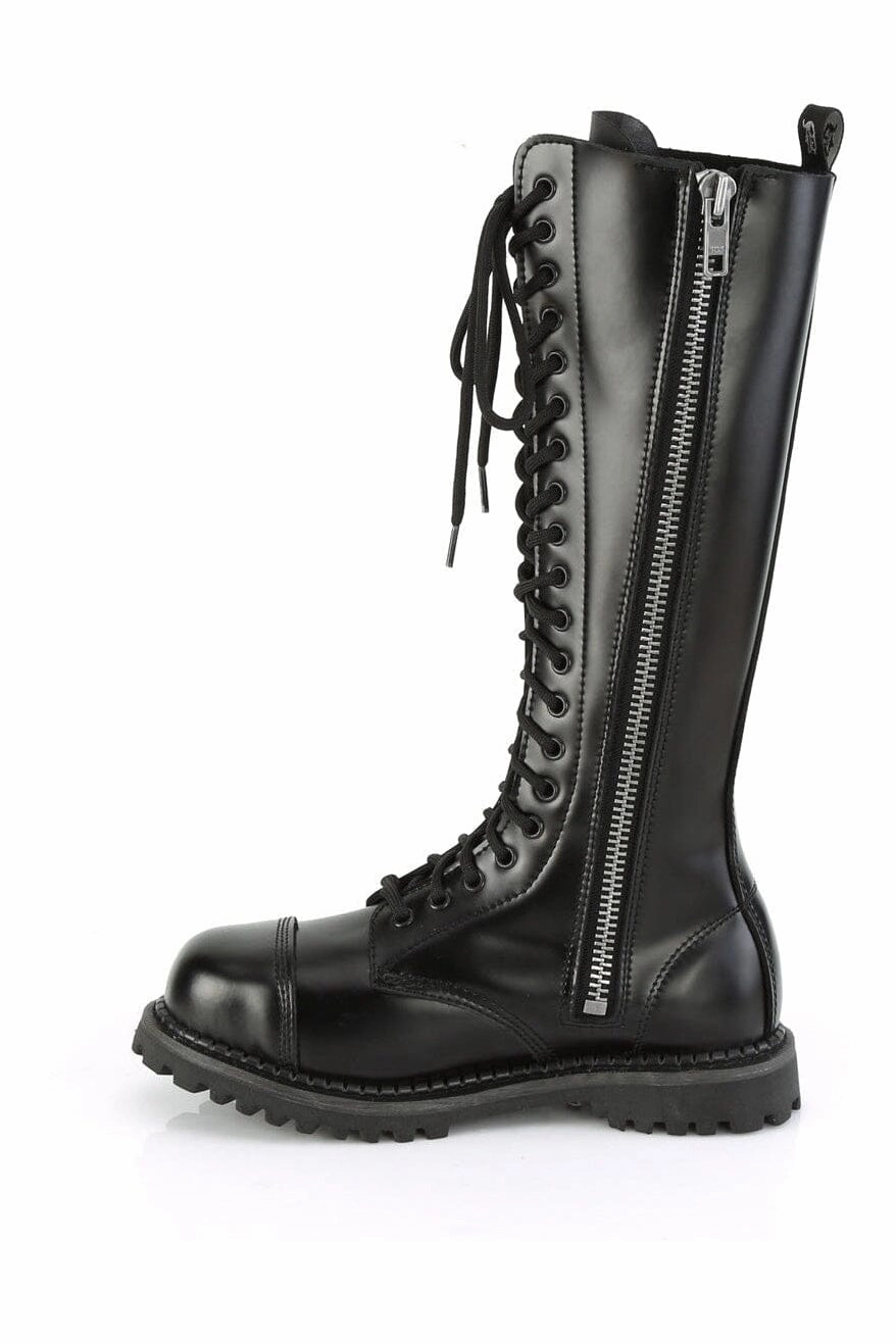 RIOT-20 Black Leather Knee Boot