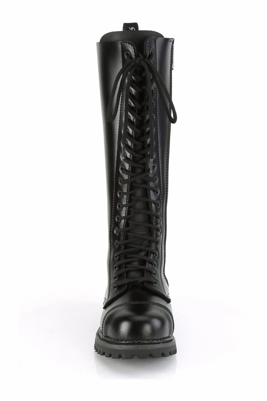 RIOT-20 Black Leather Knee Boot