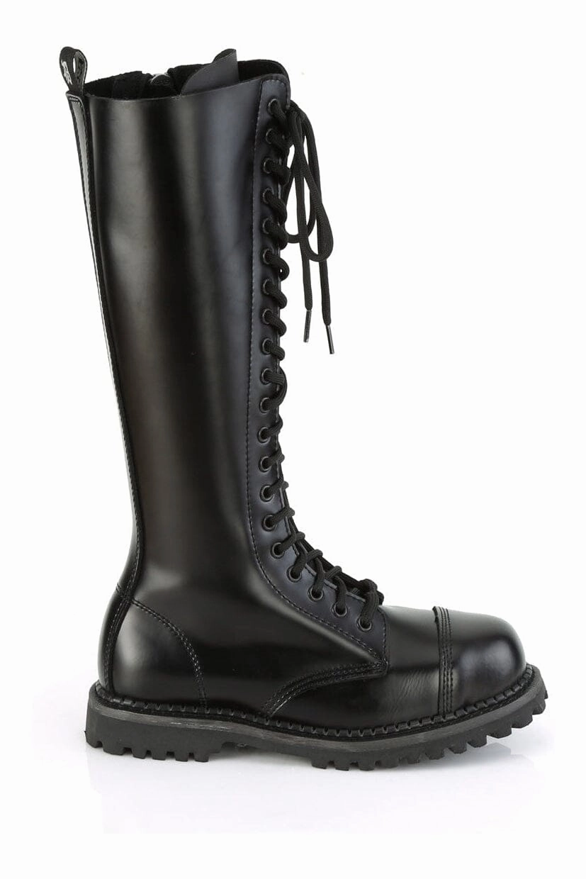 RIOT-20 Black Leather Knee Boot