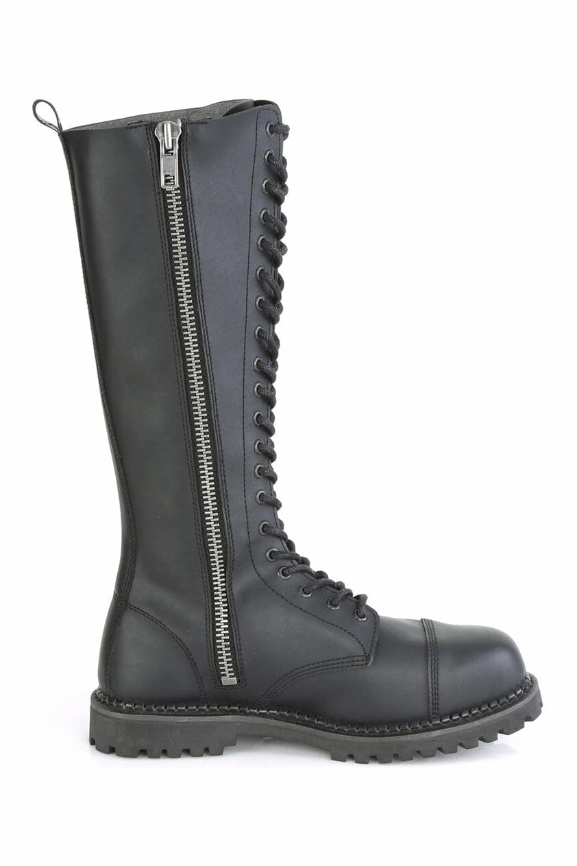 RIOT-20 Black Vegan Leather Knee Boot