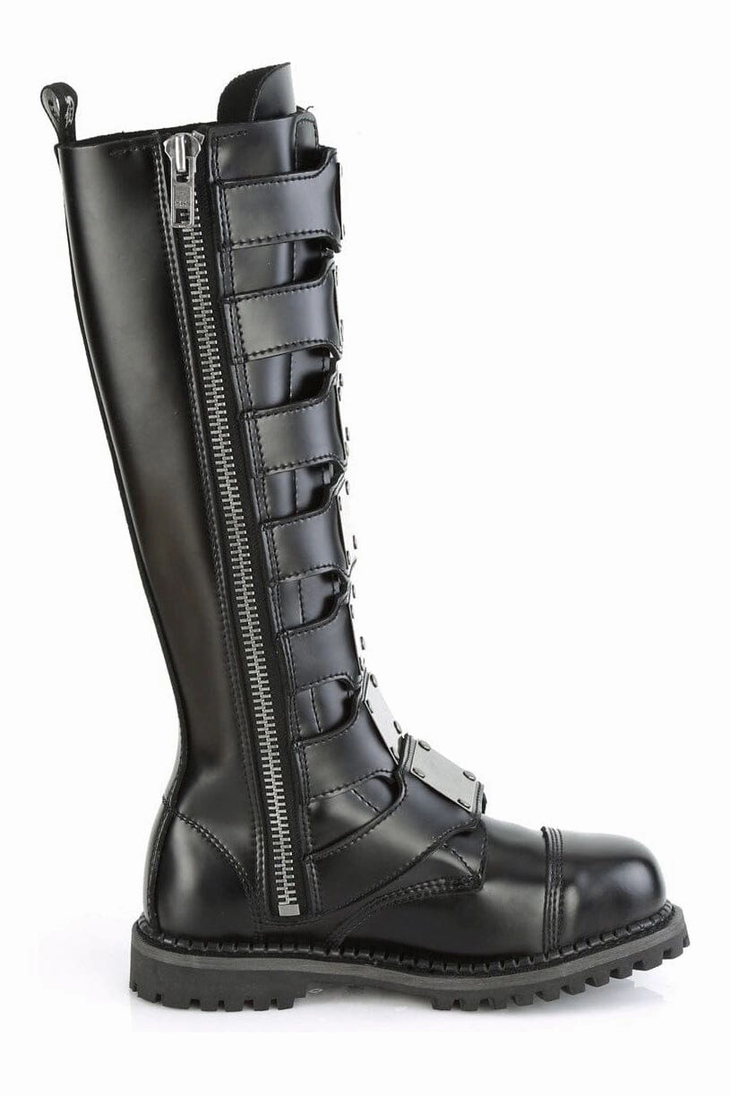 RIOT-21MP Black Leather Knee Boot