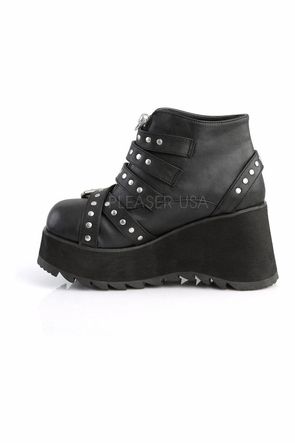 SCENE-30 Demonia Wedge | Black Faux Leather
