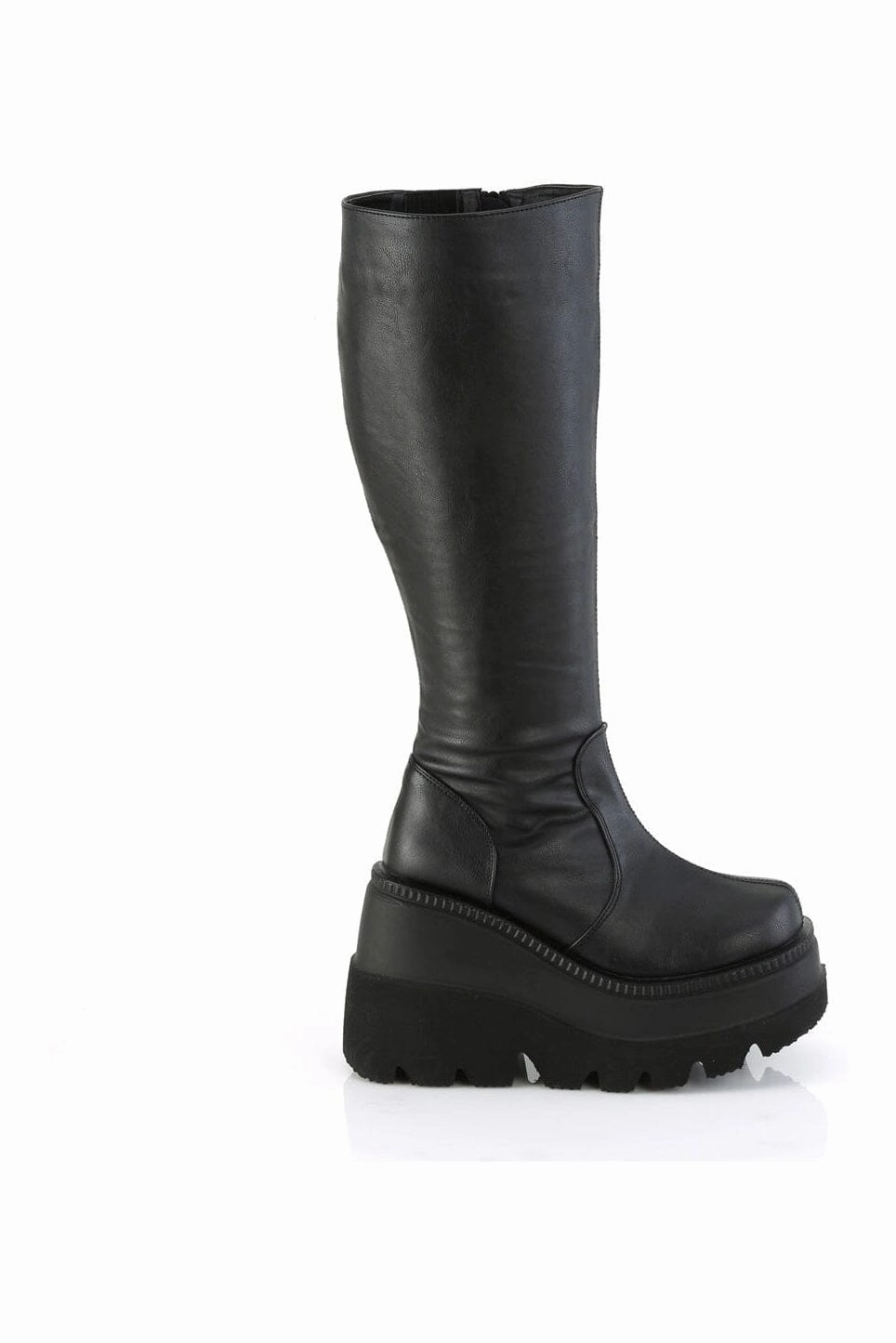 SHAKER-100WC Black Vegan Leather Knee Boot