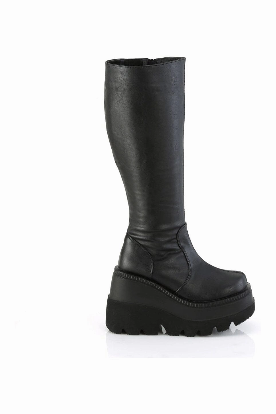 SHAKER-100WC Black Vegan Leather Knee Boot