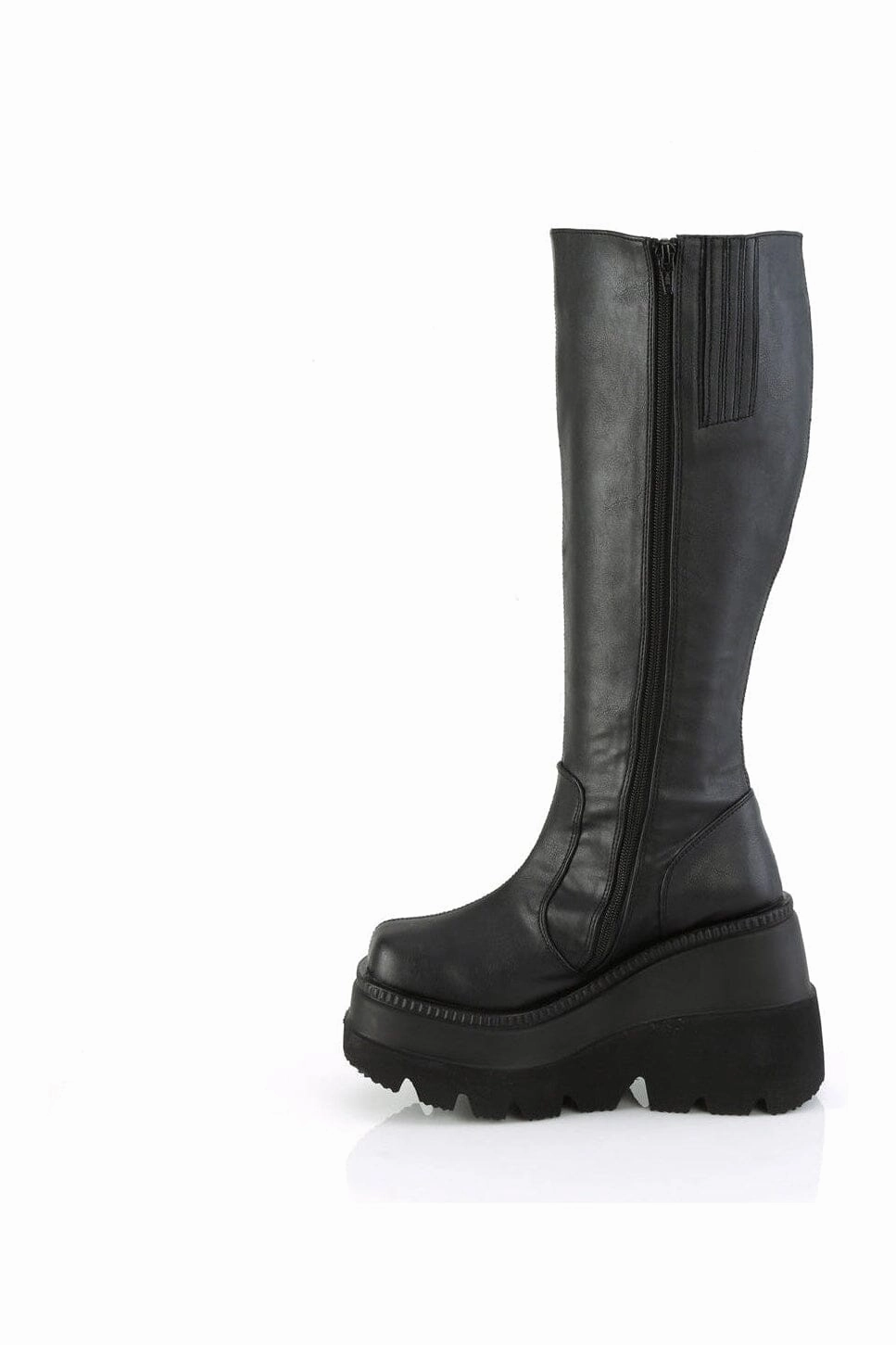SHAKER-100WC Black Vegan Leather Knee Boot