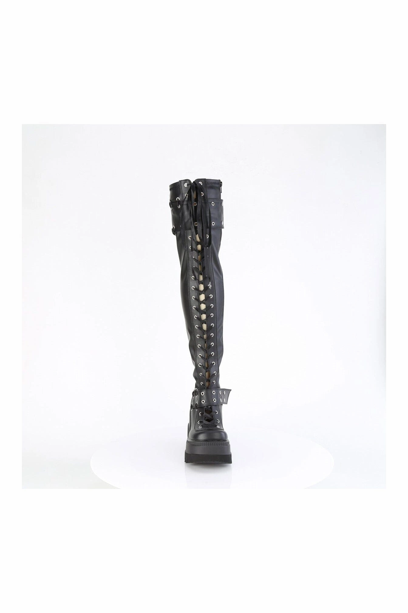 SHAKER-325 Black Vegan Leather Thigh Boot