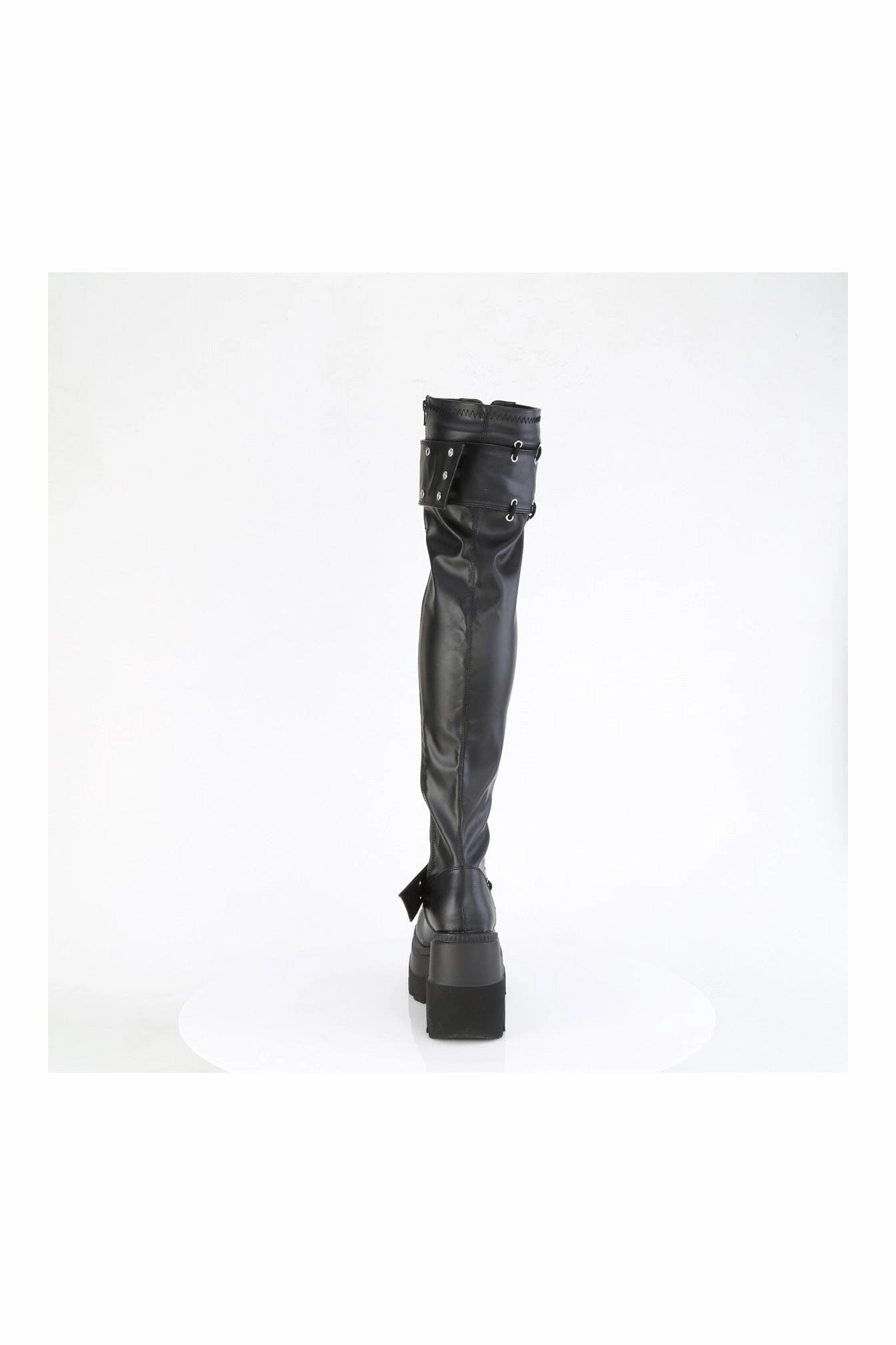 SHAKER-325 Black Vegan Leather Thigh Boot