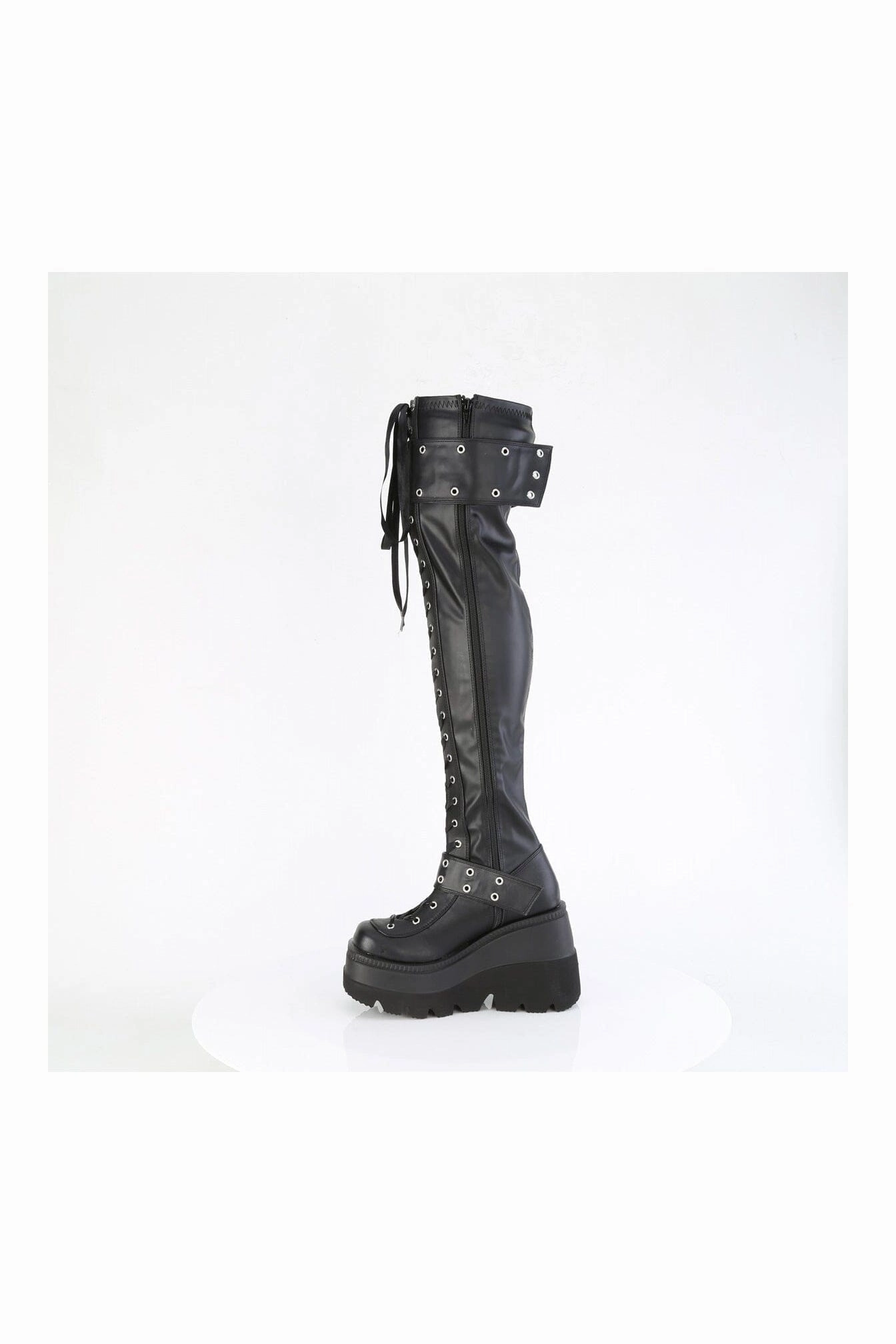 SHAKER-325 Black Vegan Leather Thigh Boot
