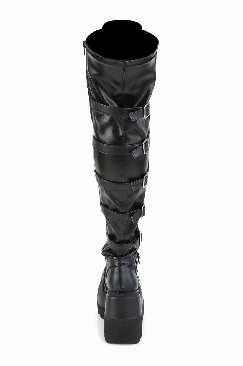 SHAKER-350 Black Vegan Leather Knee Boot