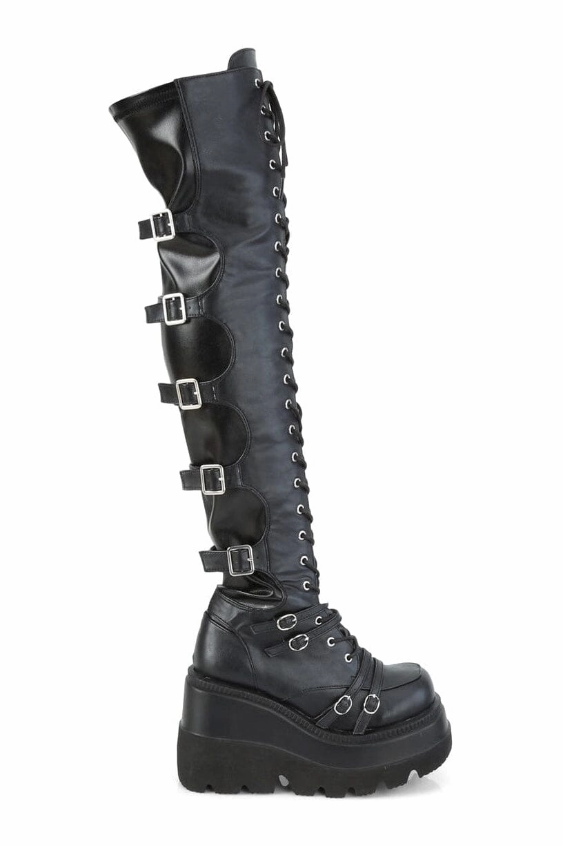 SHAKER-350 Black Vegan Leather Knee Boot