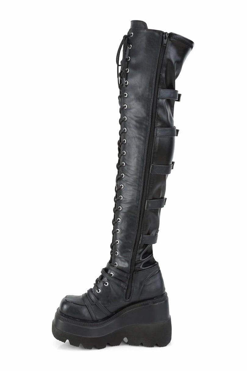 SHAKER-350 Black Vegan Leather Knee Boot
