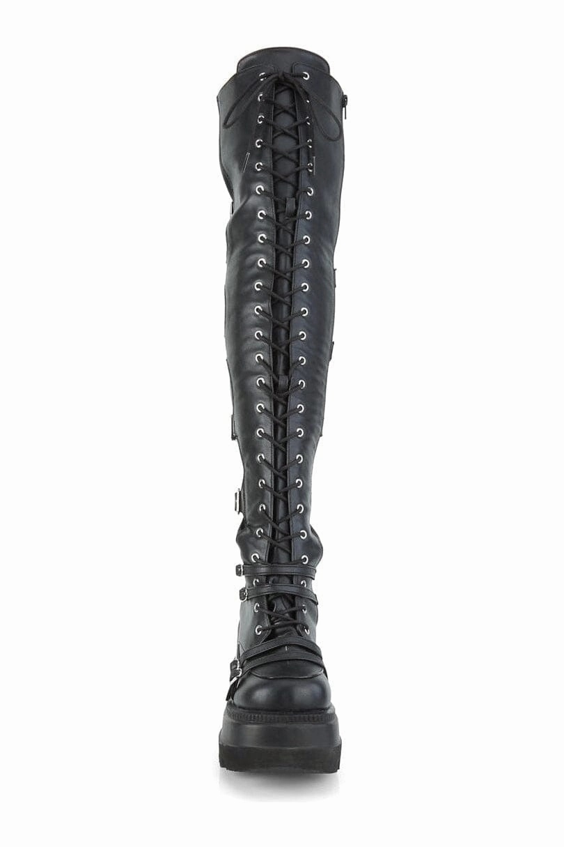 SHAKER-350 Black Vegan Leather Knee Boot