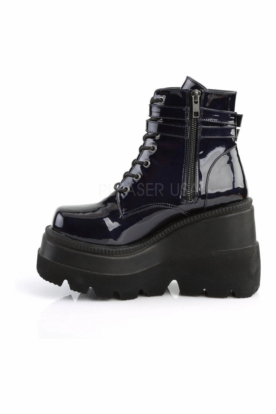 SHAKER-52 Demonia Wedge | Black Faux Leather