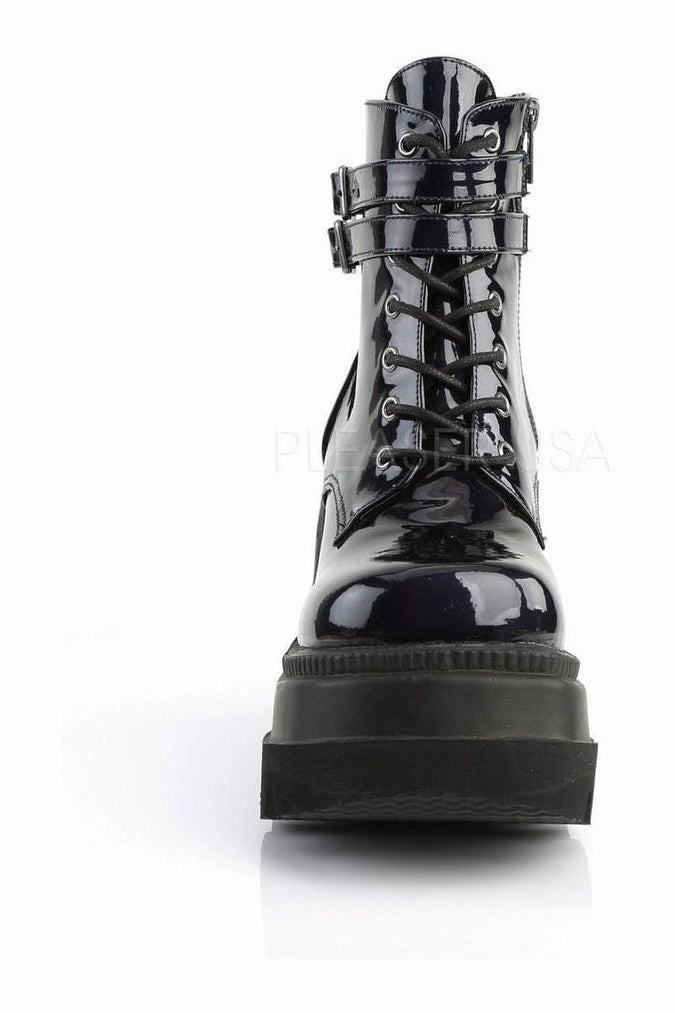SHAKER-52 Demonia Wedge | Black Faux Leather