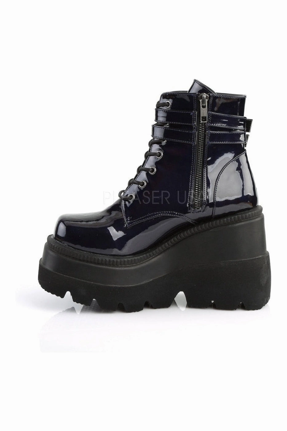 SHAKER-52 Demonia Wedge | Black Faux Leather