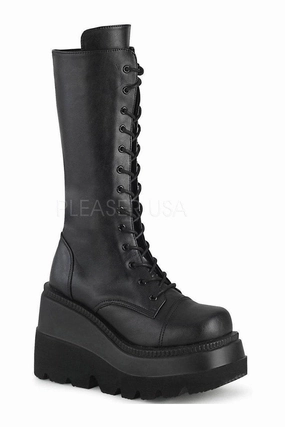 SHAKER-72 Demonia Platform Pump | Black Faux Leather