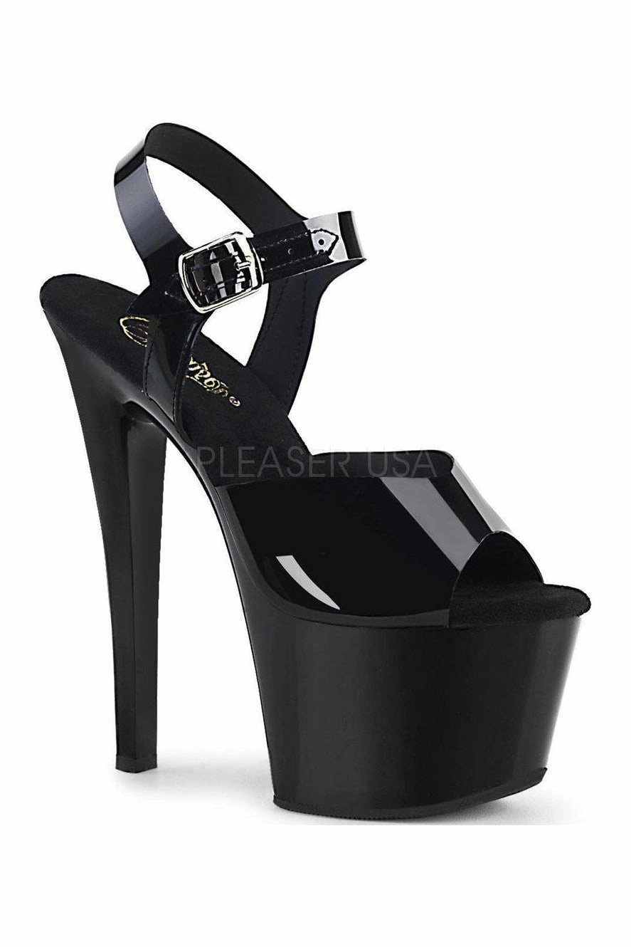 SKY-308N Platform Sandal | Black Faux Leather