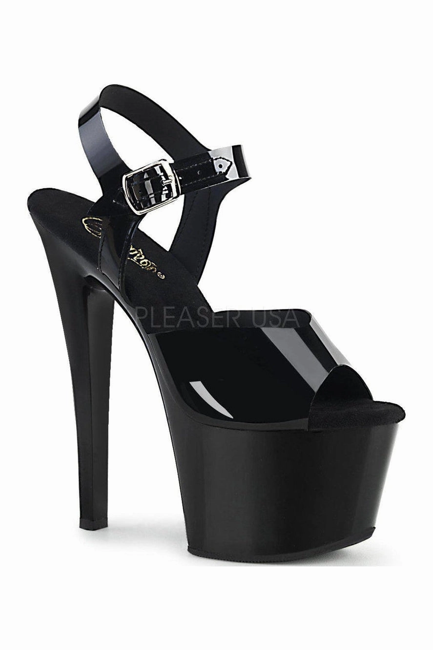 SKY-308N Platform Sandal | Black Faux Leather