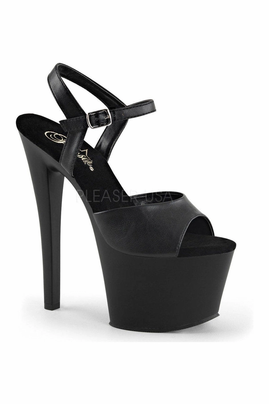 SKY-309 Platform Sandal  | Black Faux Leather