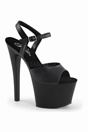 SKY-309 Platform Sandal  | Black Faux Leather