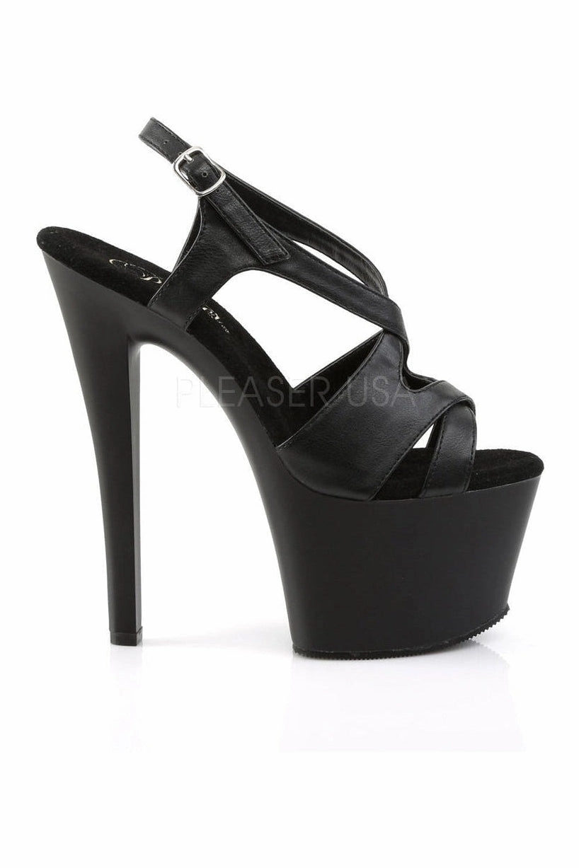 SKY-330 Platform Sandal  | Black Faux Leather