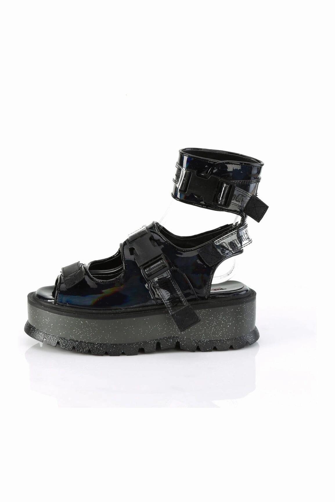 SLACKER-15B Black Hologram Patent Sandal