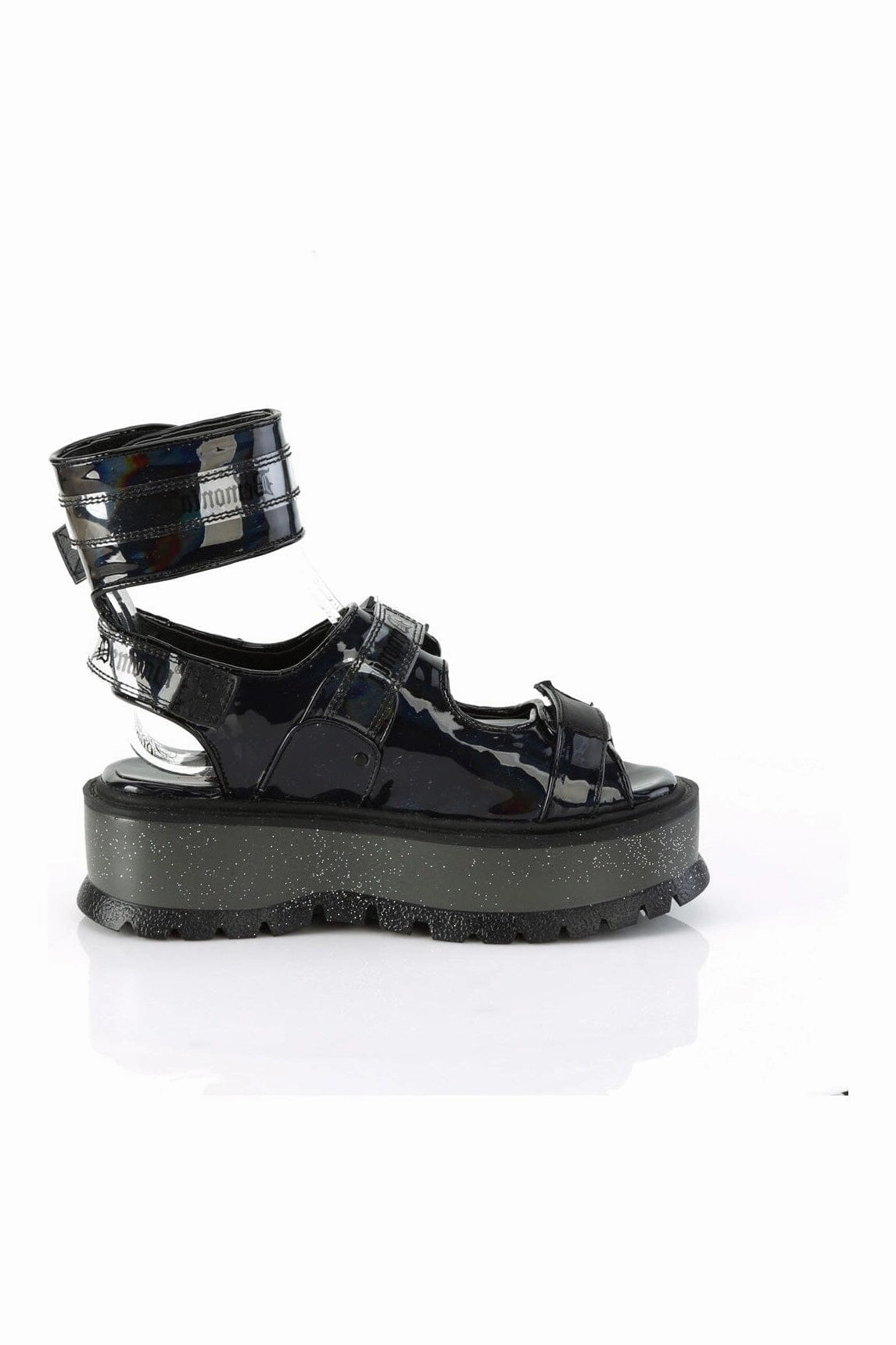 SLACKER-15B Black Hologram Patent Sandal