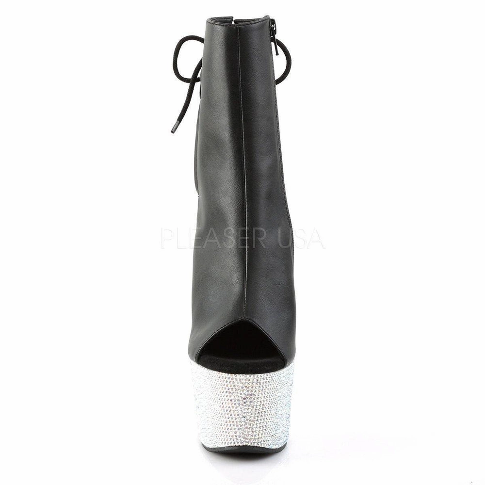 SS-BEJEWELED-1018DM-7 Platform Boot  | Black Faux Leather