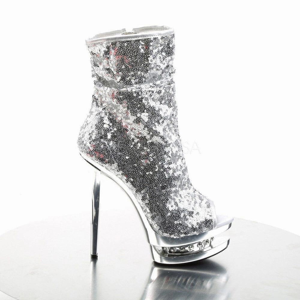 SS-BLONDIE-R-1008 Platform Boot  | Silver Sequins
