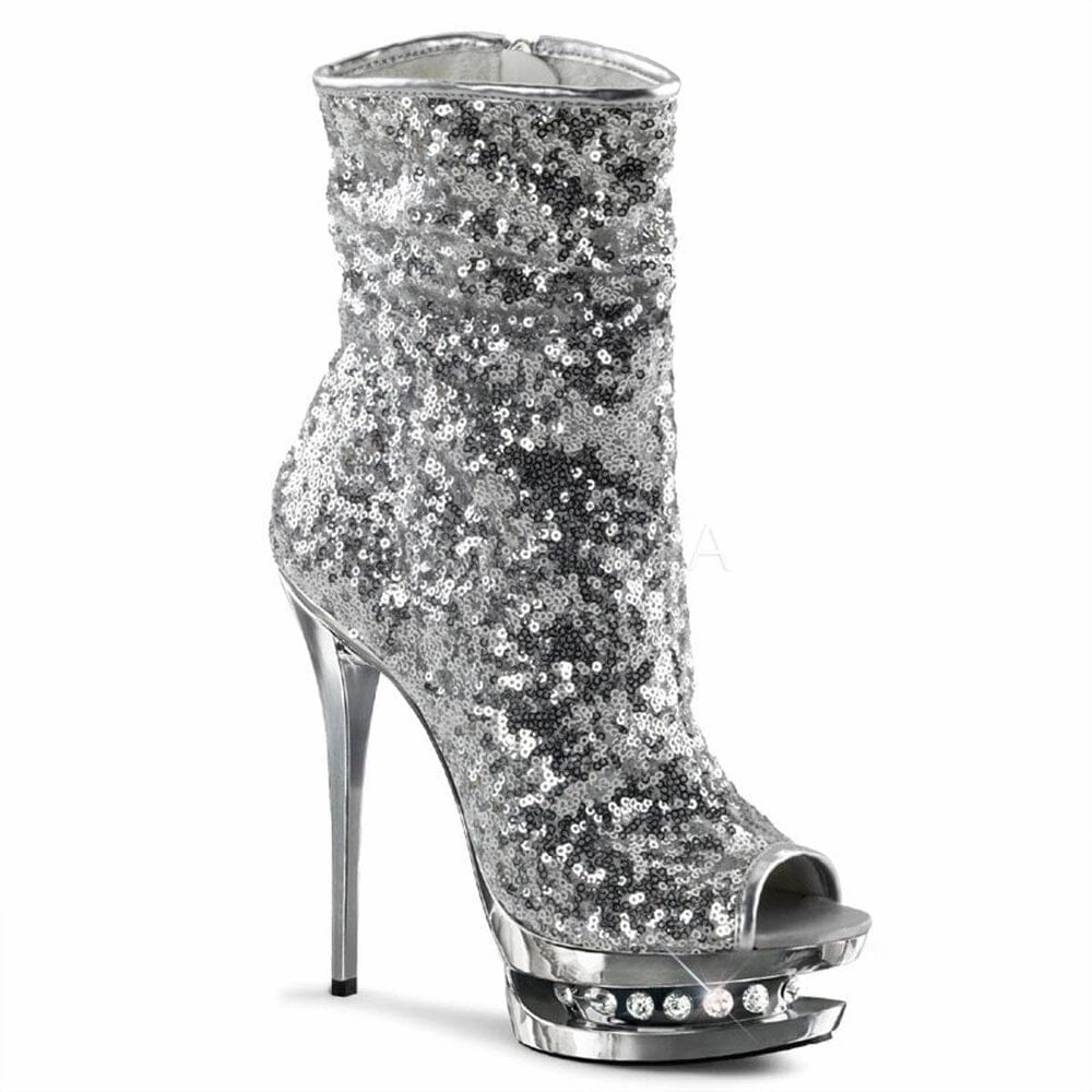 SS-BLONDIE-R-1008 Platform Boot  | Silver Sequins