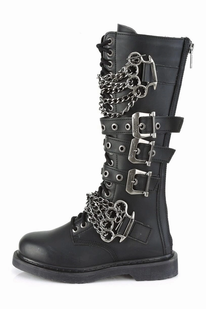 SS-BOLT-450 Black Vegan Leather Combat Boot