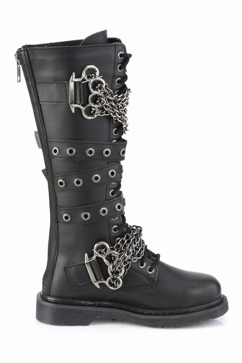 SS-BOLT-450 Black Vegan Leather Combat Boot