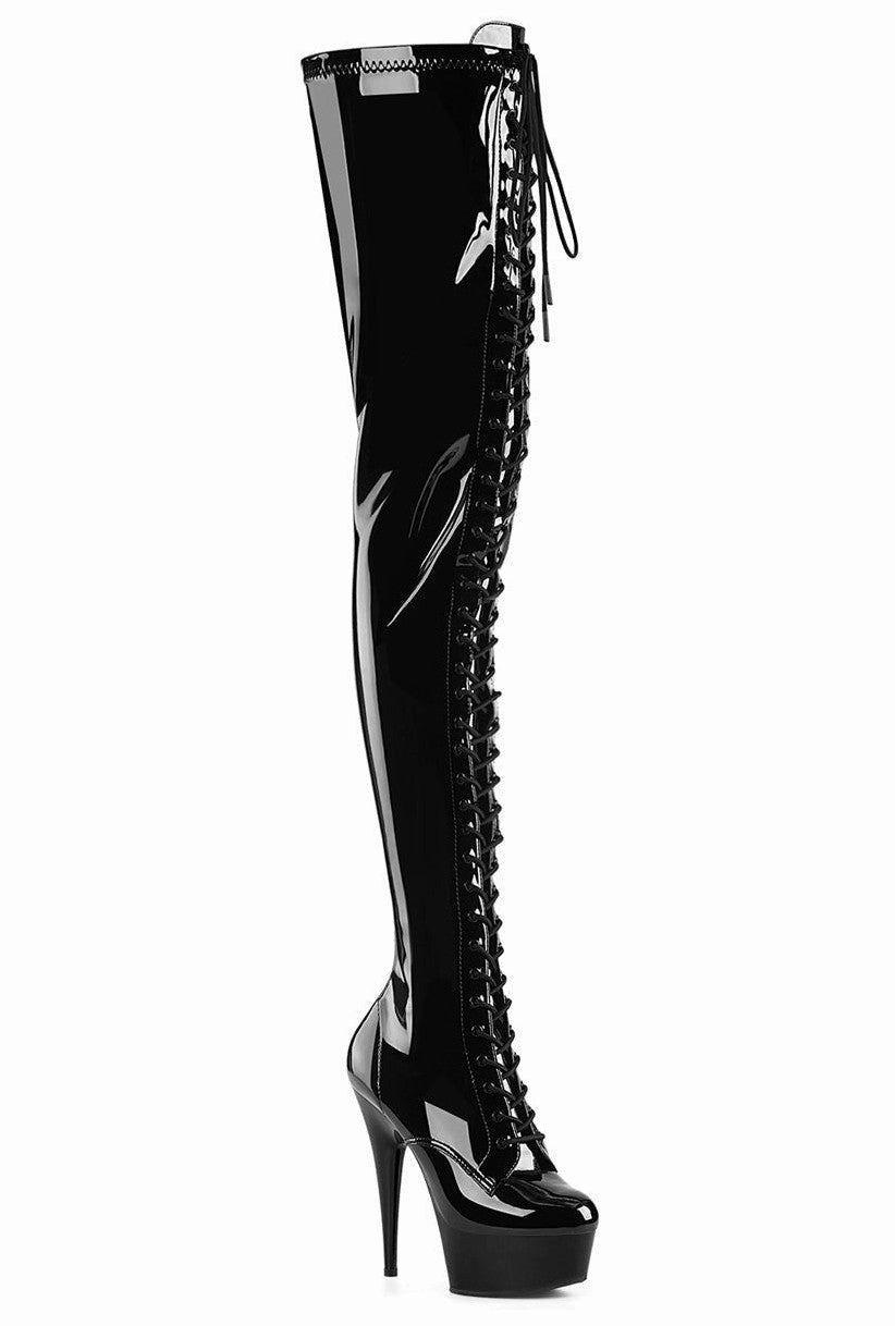 SS-DELIGHT-4023 Black Patent Thigh Boot