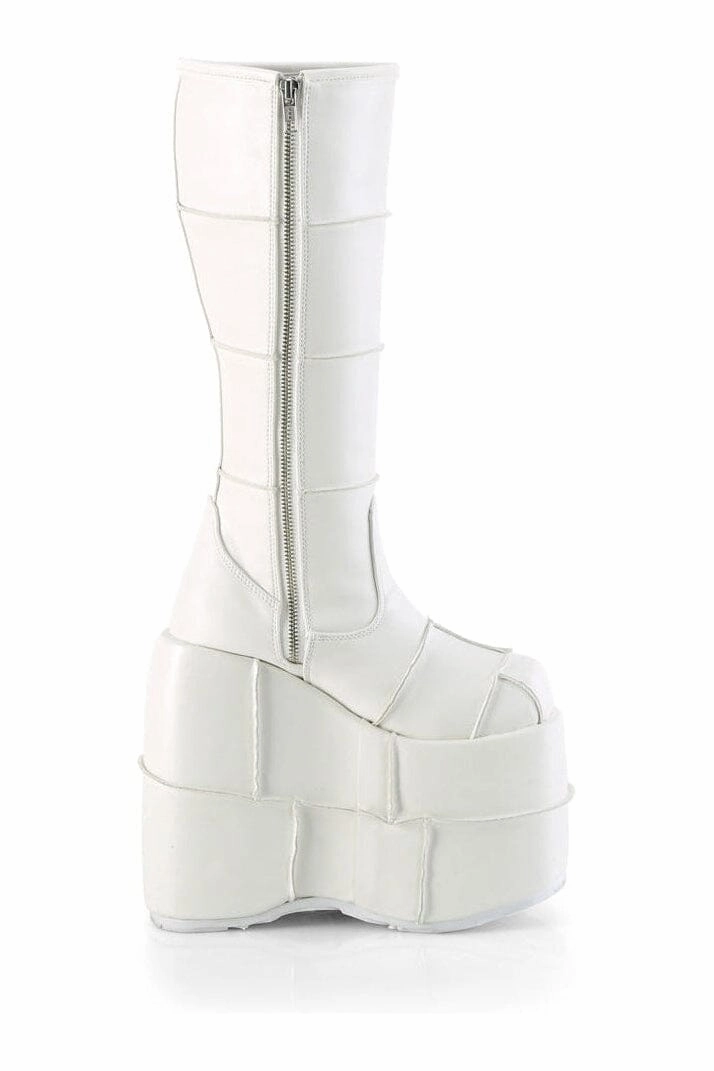 STACK-301 White Vegan Leather Knee Boot