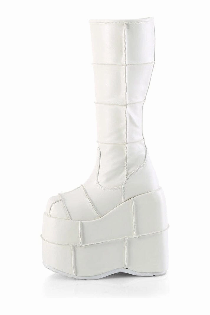 STACK-301 White Vegan Leather Knee Boot