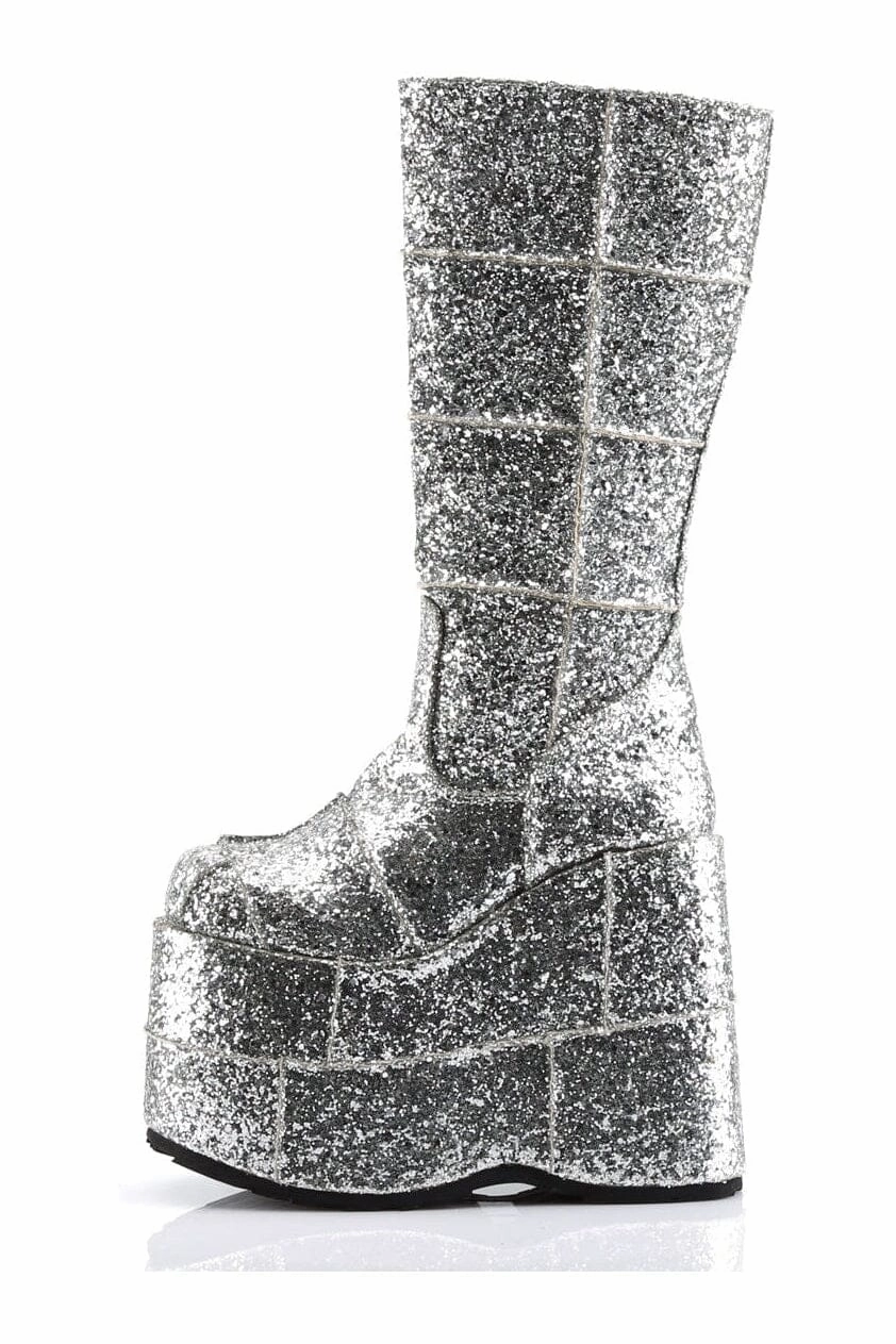 STACK-301G Silver Glitter Knee Boot