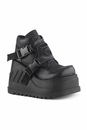 STOMP-15 Demonia Wedge | Black Faux Leather